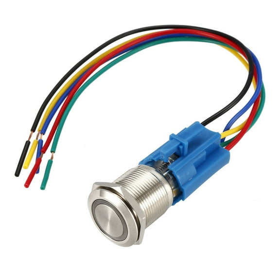 Uxcell Latching Metal Push Button Switch 19mm 24V White LED Light with Socket Plug Wires