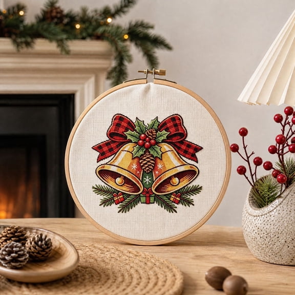 DIY Christmas Embroidery Cross Stitch Kit, Pre-Printed Xmas Art Pattern, Includes Embroidery Fabric and Full Tool Set, Handmade Craft for Home Wall Hanging and Seasonal Present