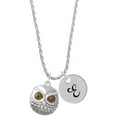 thumbnail image 1 of Delight Jewelry Silvertone Large Round Owl with Green Crystal Eyes Silvertone Script Initial Disc - E - Charm Necklace, 20"+3", 1 of 4
