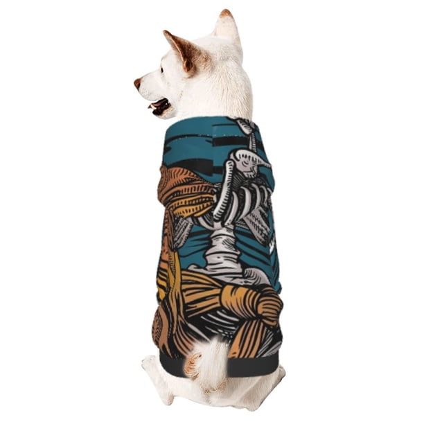 Fotbe Coffee-Drinking Skull Sudadera con Estampado para Perros Pequeños – Suéter con Capucha para Mascotas, Tela Suave de Forro Polar con Bolsillo-Small