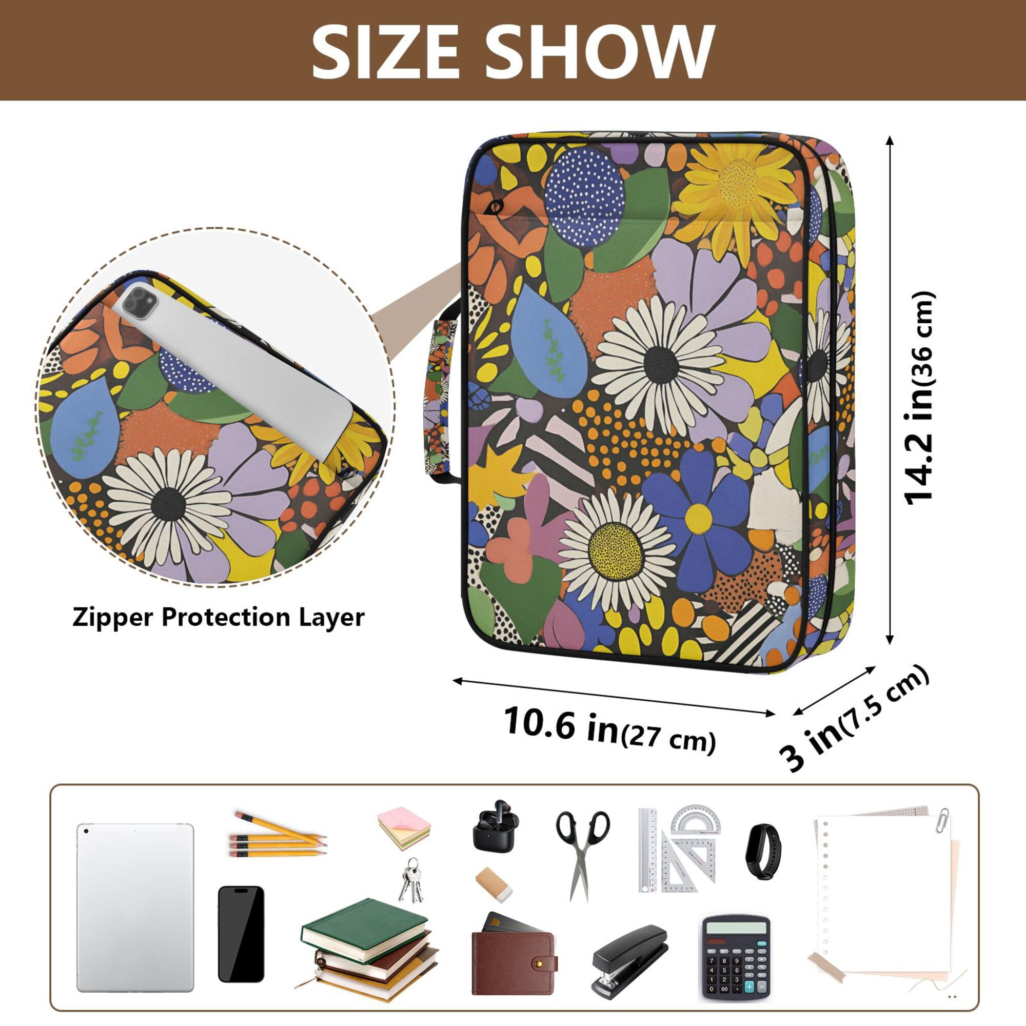 FORMRS Accordion File Folder A4 Size 7-Pocket Expanding Document Organizer Bag with 3 Ring Binder, Blue Floral