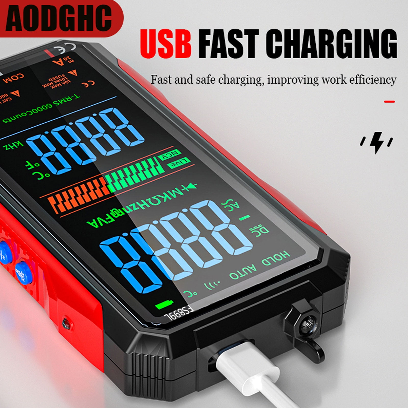 True RMS 6000-Count Digital Voltmeter,USB Rechargeable FS899L Multimeter,Large Color Screen & Backlight,Smart Automotive Electrical Non Contact Voltage Tester