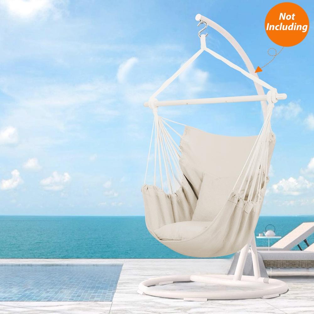 Large Hammock Chair Swing, Relax Hanging Rope Swing Chair with Detachable Metal Support Bar & Two Seat Cushions, Cotton Hammock Chair Swing Seat for Yard Bedroom Patio Porch Indoor Outdoor - image 3 of 10