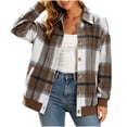 thumbnail image 4 of Karight Women's Plaid Button Down Shacket with Ribbed Cuffs and Side Pockets Relaxed Long Sleeve Casual Jacket, 4 of 8