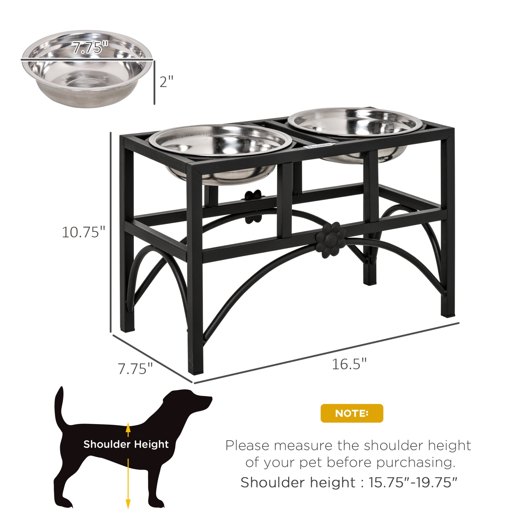 Double Dog Bowl Elevated Feeder - 17" Stainless Steel Pet Food Water Bowls - Heavy Duty Non-Slip Elevated Feeding Station for Dogs & Cats