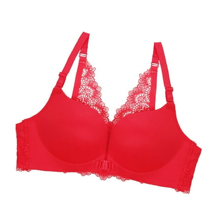 

Tmosphere Seamless Bra Front Opening Lace Underwear Wire-Free Breathable Bralette Racerback Red 34/75