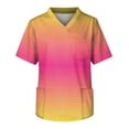 thumbnail image 3 of Domuza Scrub Top Men Tie-Dye Gradient Short Sleeve V Neck Working Uniform Plus Size Comfy Soft Medical Scrub Tops with 3 Pockets Pink S, 3 of 4