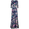 thumbnail image 2 of Bon Rosy, Women's, 3/4 Sleeve V-Neck Printed Maxi Faux Wrap Dress, Navy, M, 2 of 3