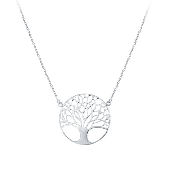 Silver Roots Tree of Life Charm Sterling Silver Large Flat Disc Pendant Necklace