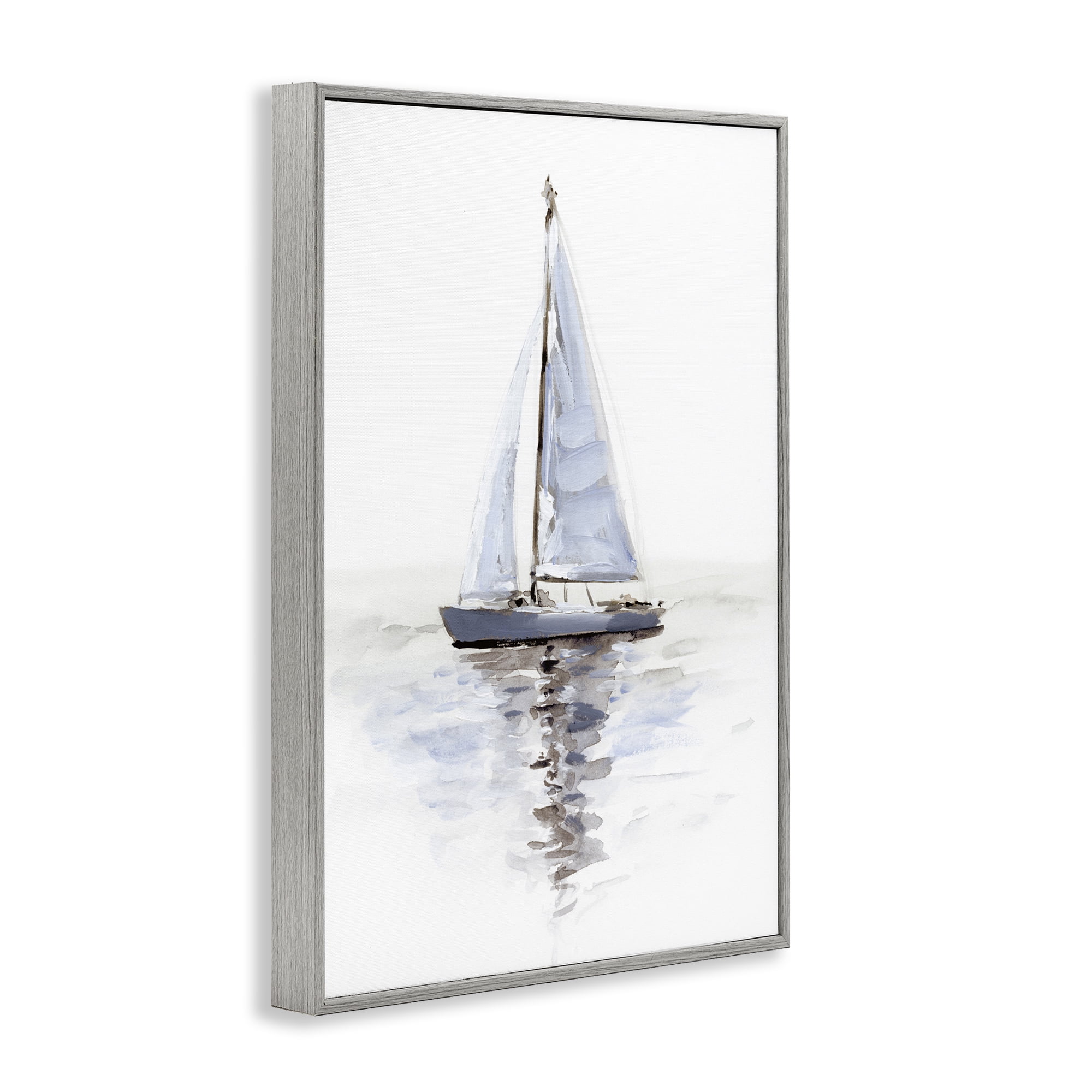 Stupell Industries Minimal Sailboat Reflection Transportation Painting Gray Framed Art Print Wall Art, 20 x 30