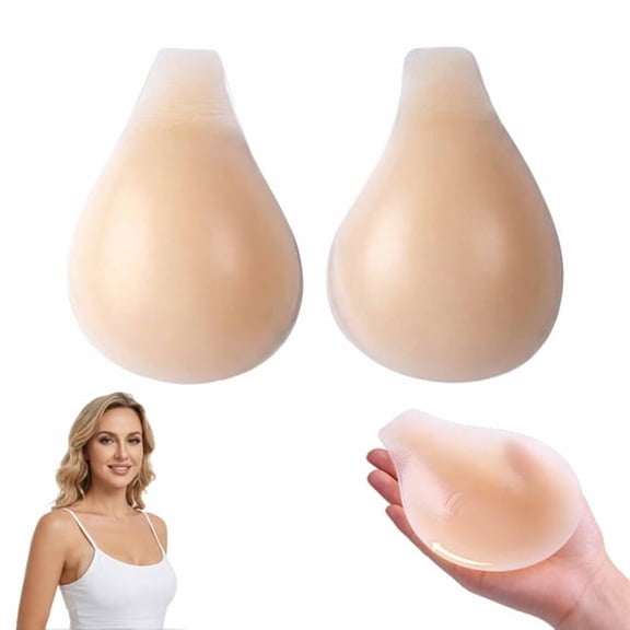 OQRKI 2 Pcs Adhesive Bra for Women C Cup Strapless Sticky Bra,Silicone Nipple Covers Strapless Sticky Push Up,Invisible Backless Breast Lift,Nude