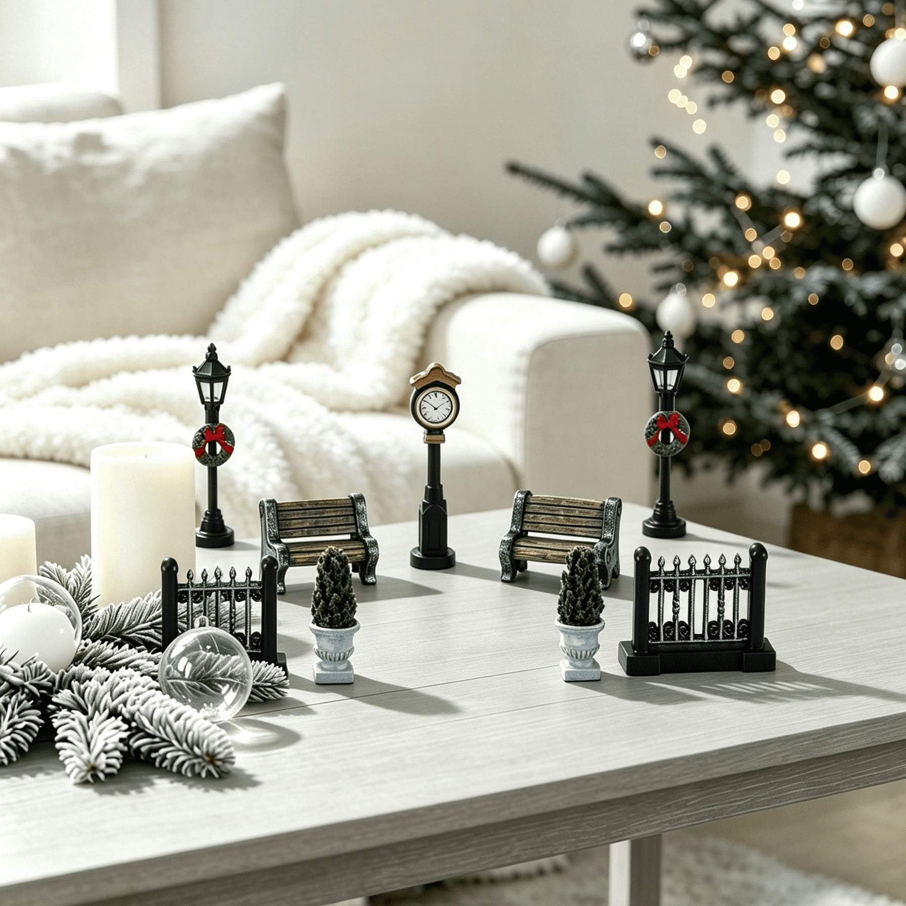 Christmas Village Decorative Figurine Accessory Set, Multicolor, 9 Pieces, by Holiday Time