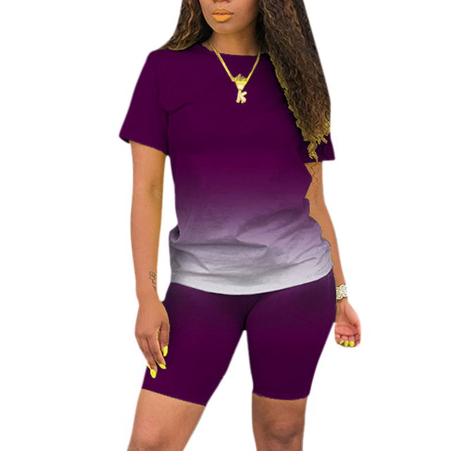Innerwin Sweatsuits Solid Color Women Jogger Set Running Short Sleeve Loose Two Piece Outfit Purple 3XL