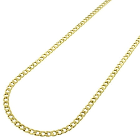 Geometric Link Necklace - 10k Yellow Gold 2.5mm Hollow Cuban Curb Link Necklace Chain 16