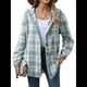 thumbnail image 3 of Chaqueta de Larga con Capucha A Cuadros para Mujer, Camisa Informal de Otoño con Botones y Cordón, y Bolsillos. Verde XXL, 3 of 10