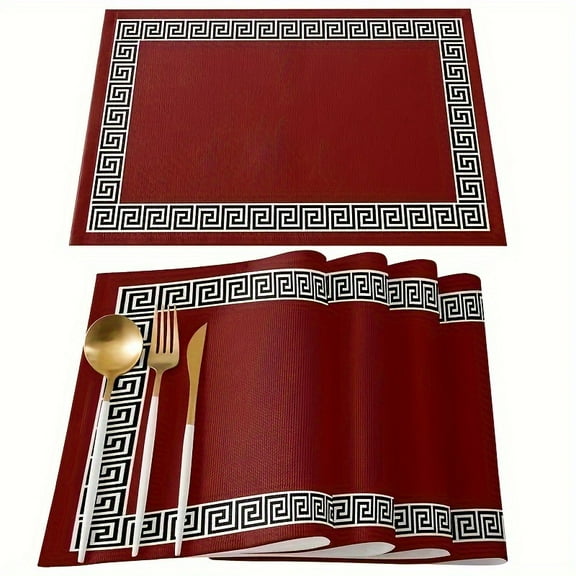4pcs Elegant Solid Red, Table Mats Durable Washable Rustic Linen Vintage Placemats for Home Dinner Party Camping Wedding Table Decoration 12 x 18 Inch