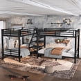 thumbnail image 4 of Corner Quad Bunk Bed with Storage Stairs, L-Shaped Twin Size 4 Beds with Headboard, Metal Twin over Twin Bunk Bed Frame for 4, Black Noise-Free Design, 4 of 8