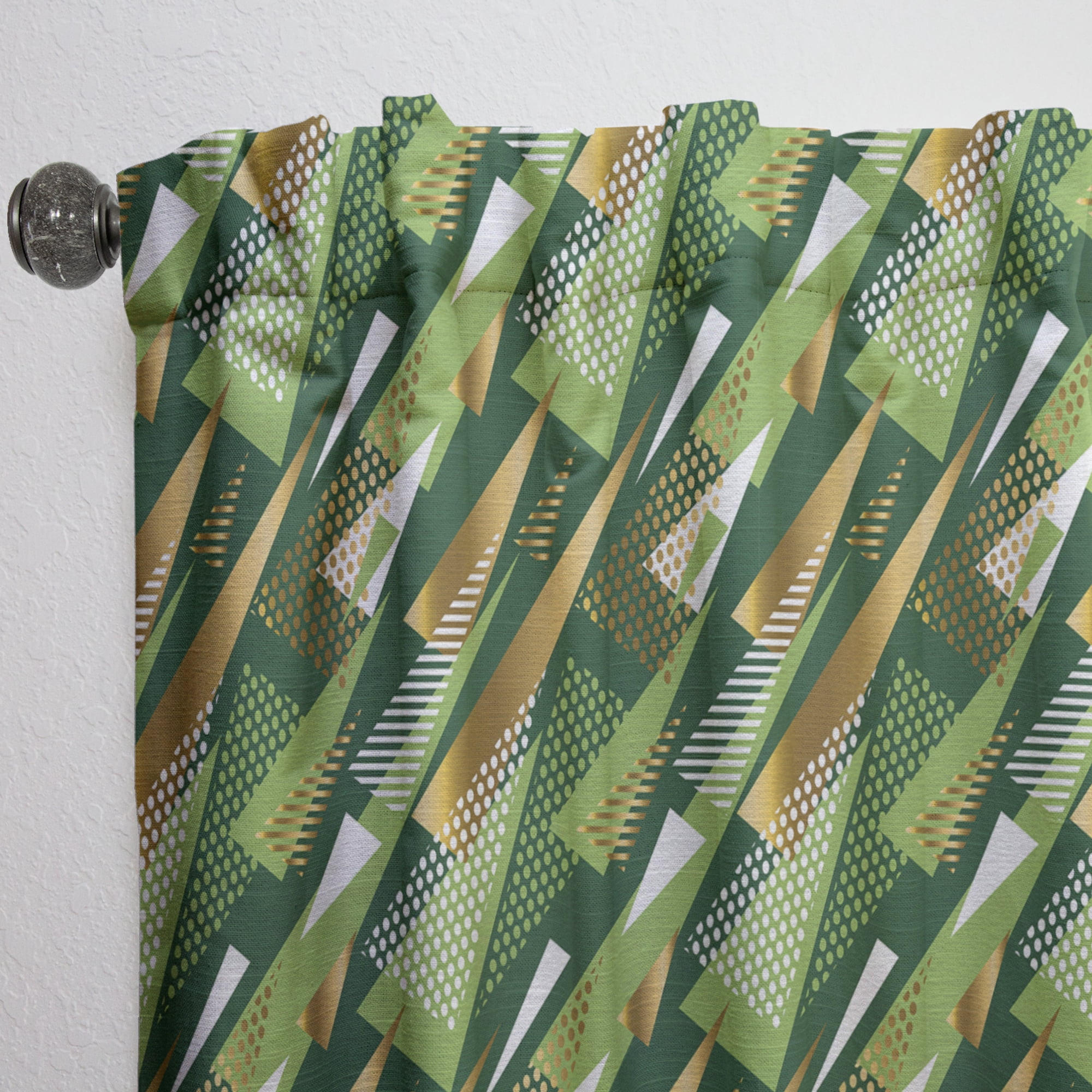 Designart 'Triangular Green and Gold Design I' Mid-Century Modern Curtain Panel