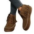 thumbnail image 6 of Women's Suede Fringe Ankle Boots Lace Up Booties Comfortable Flat Platform Shoes Fall Winter Warm Footwear Brown 36, 6 of 8