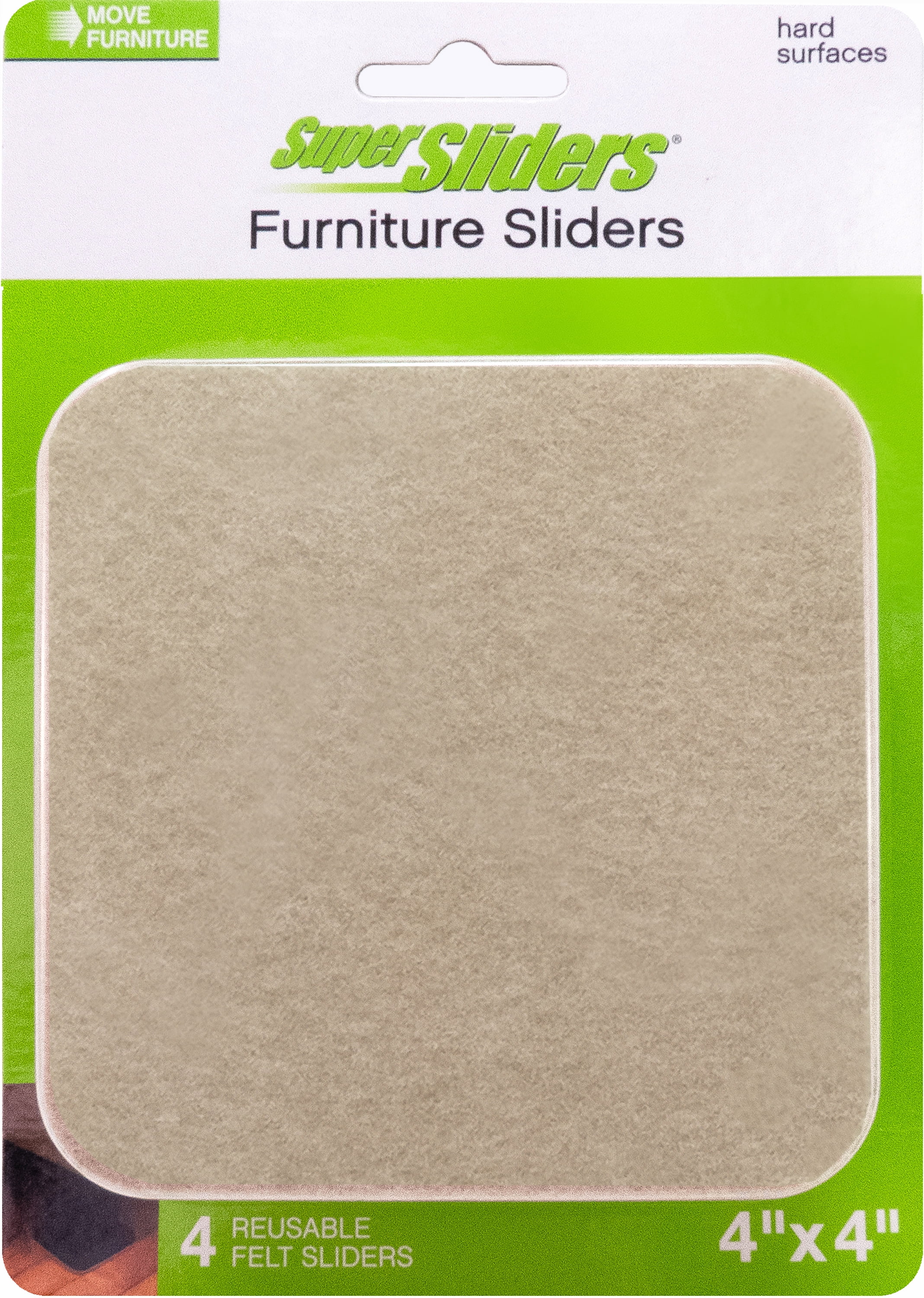 Super Sliders 4 in. x 4 in. Square Felt Furniture Sliders for Hard Floors – Make Furniture Moving Easy, Beige, 4 pack