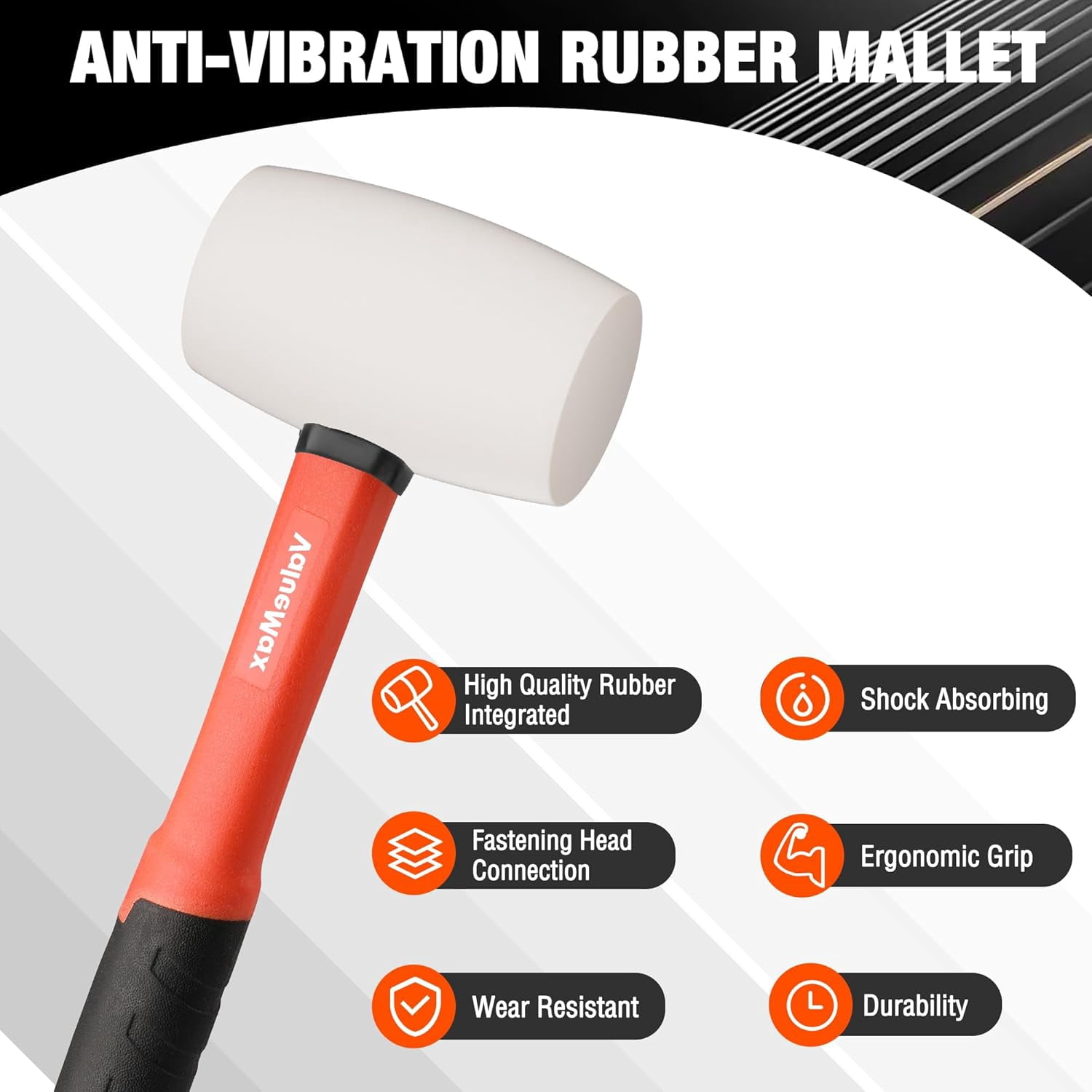 RGHJAR-16oz Rubber Mallet Hammer, Fiberglass Handle, Solid Head, Rubber Mallet for Flooring, Tent Stakes, Woodworking, Camping, Soft Blow Tasks without Damage, White