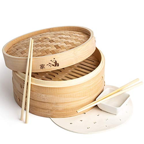 Prime Home Direct 12 inch Bamboo Steamer Basket, 2 Tier Food Steamer