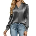 thumbnail image 4 of Purcolt Silk Shirts for Women Dressy Work Business Casual Blouses Long Sleeve V Neck Elegant Tops Wedding Evening Party Shirt Cute Fall Outfits, 4 of 9