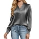 thumbnail image 5 of RKSTN Women's Satin Silk T Shirts Oversized Dressy V Neck Elegant Pleated Front Puff Long Sleeve Shirts Womens Casual Solid Plus Size Loose Fits Comfy Formal Business Baggy Work Office Blouses, 5 of 9
