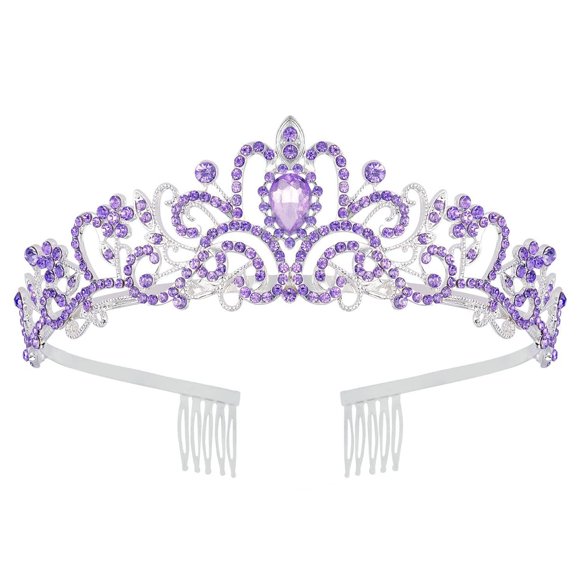 Papoopy Tiara Corona para Mujer Diadema Accesorios para el Cabello para Cumpleaños Boda Fiesta Disfraz Púrpura
