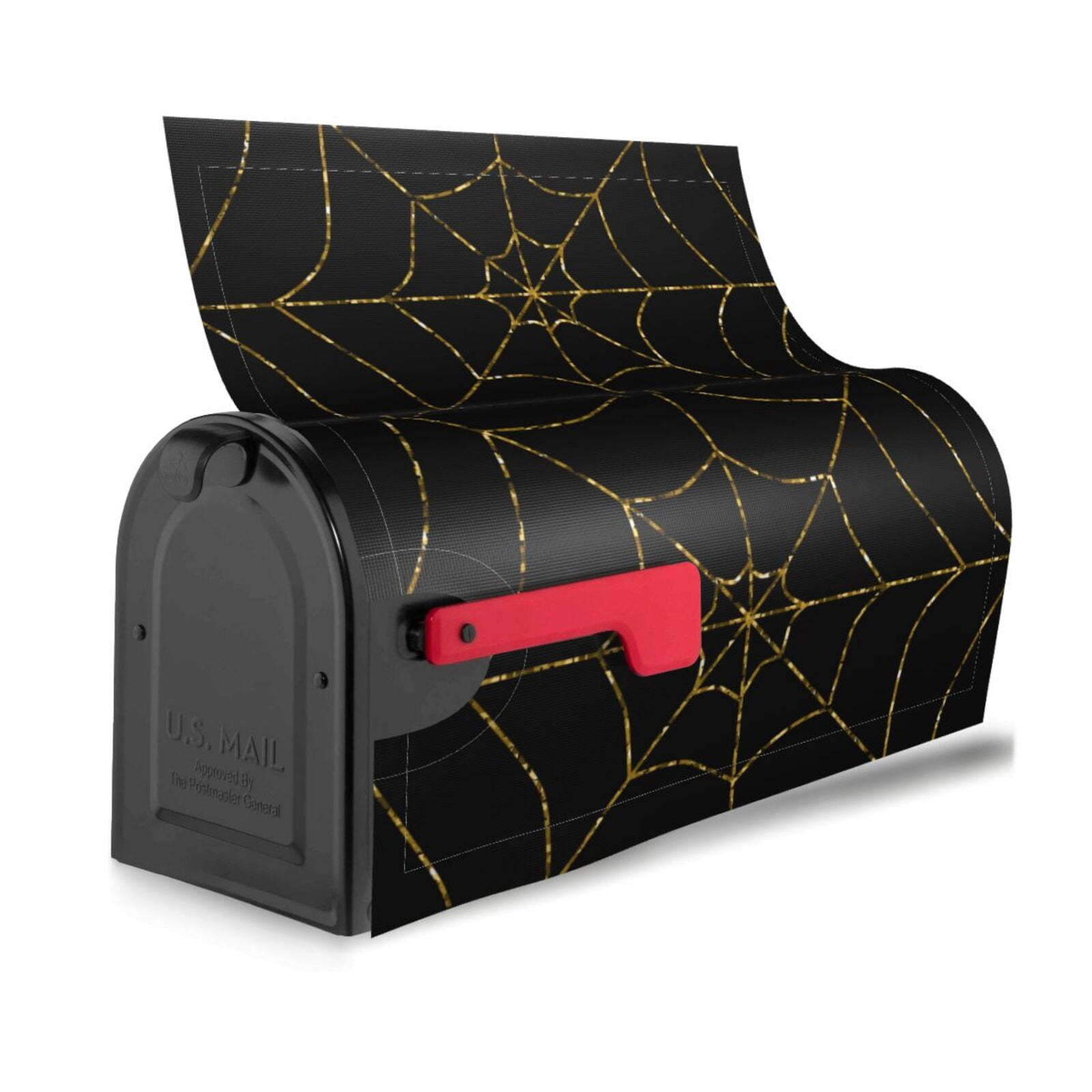 Logiee Golden Spider Web Print Post Letter Box Wrap Decor, Mailbox Cover Suitable for Standard Mailbox and Large Size Mailbox,Outdoor Yard Decoration-25.5x21 in