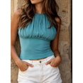 thumbnail image 5 of Teal Blue Ruched Halter Crop Tank Top Sleeveless Fitted Cami for Women, 5 of 8