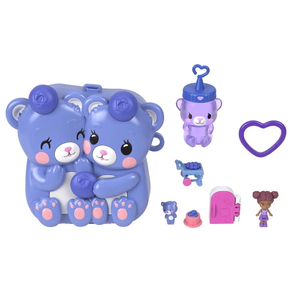 Polly Pocket Blueberry Besties Compact Playset with 1 Micro Doll and Pet, Travel Toy with Fruit Accessories