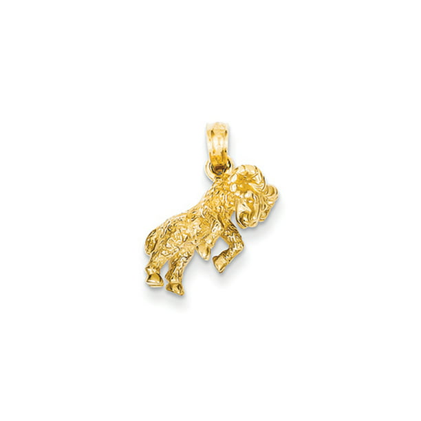 14k Yellow Gold Aries the Ram Zodiac, Small 3D Pendant