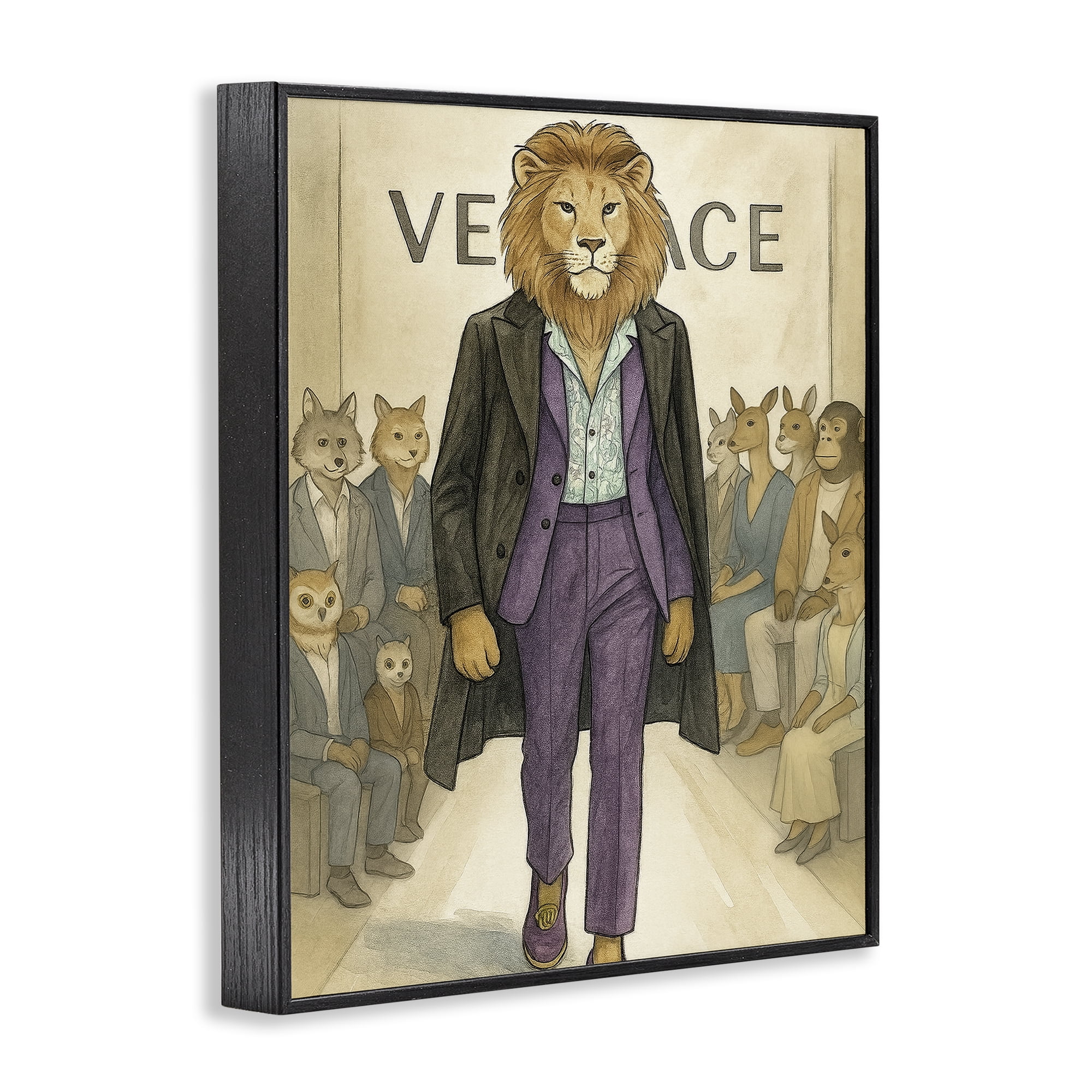 Stupell Industries Fashion Runway Lion Black Framed Giclee Art, design by Grotto Studios