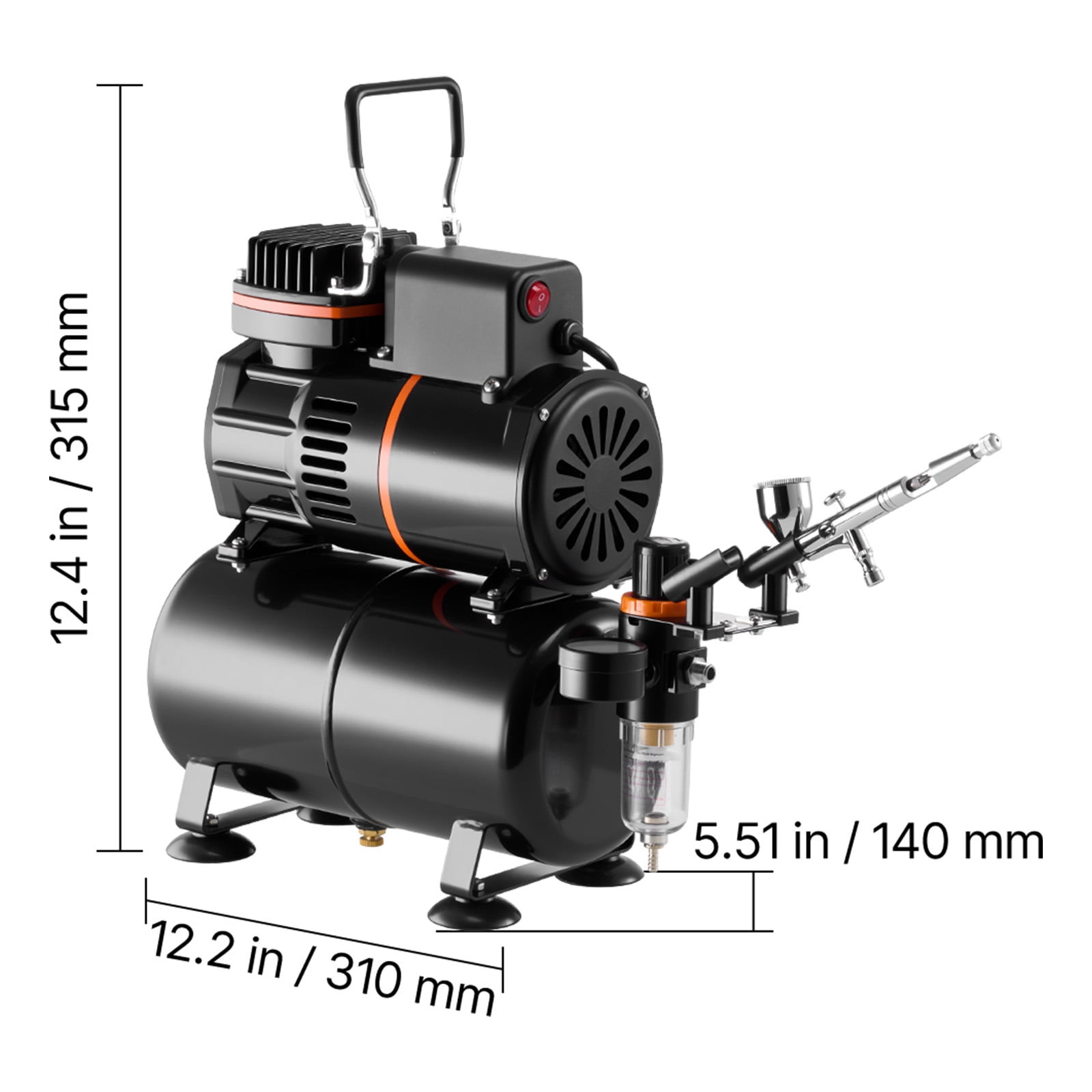 KFFKFF Airbrush Kit with Compressor and Tank, 1/6 HP, Includes Dual-Action Airbrush, Tip, Hose, Acrylic Paint, and Fans for Cake Decorating, Model Painting, and Nail Art
