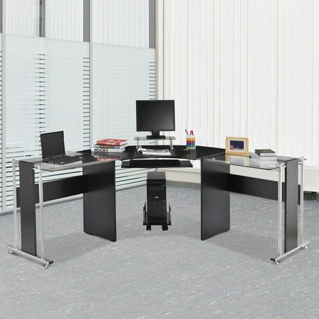 69 inch L Shaped Corner Computer Desk, Workstation Home Desk, Black ...
