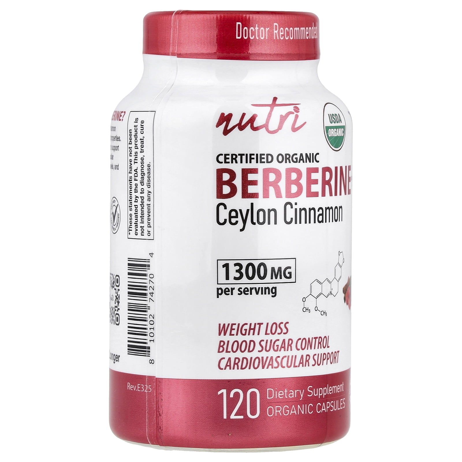 Nutri Organic Berberine+ Ceylon Cinnamon, 120 Organic Capsules