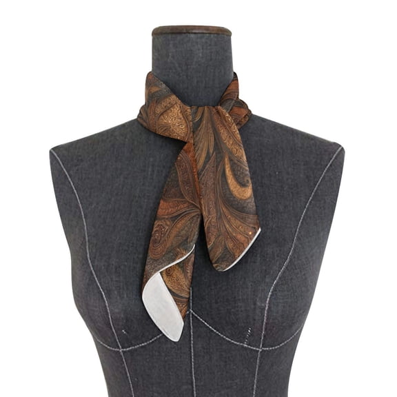 Square Scarf 24x24 Inch Vintage Leather Scrolls Silky Satin Sun Protection Neck Scarf for Women Multi-Purpose Head Wrap Bandana for Hair Bag Decoration