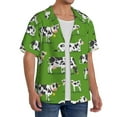 thumbnail image 4 of Vsdgher Cows With Calfs Green Print Men's Wrinkle Free Untucked Cuban Shirt Business Casual Button Down Shirts Short Sleeve Shirt, 4 of 7