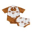 thumbnail image 1 of Infant Baby Boys Girsl 3Pcs Summer Clothes  Ribbed Short Sleeve Romper + Tree Shorts + Snap Triangle Bibs Blue 0-3 Months, 1 of 7