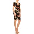 thumbnail image 2 of Moa Collection Women's Floral Sheath Dress with Deep V-Neckline and Puff Sleeves, 2 of 6