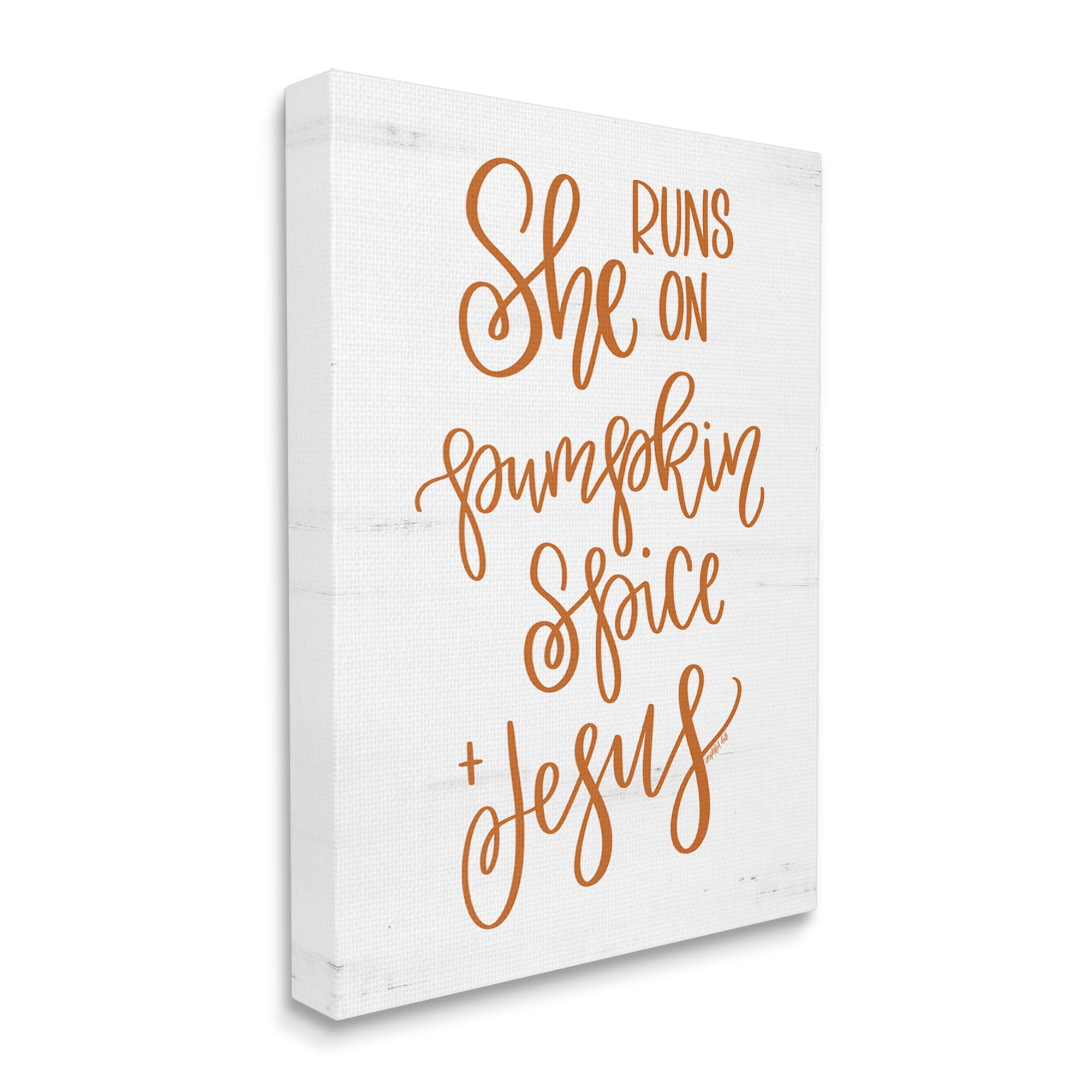 Pumpkin Spice & Jesus Endearing Fall Typography Script Religious Graphic Art Gallery-Wrapped Canvas Print Wall Art