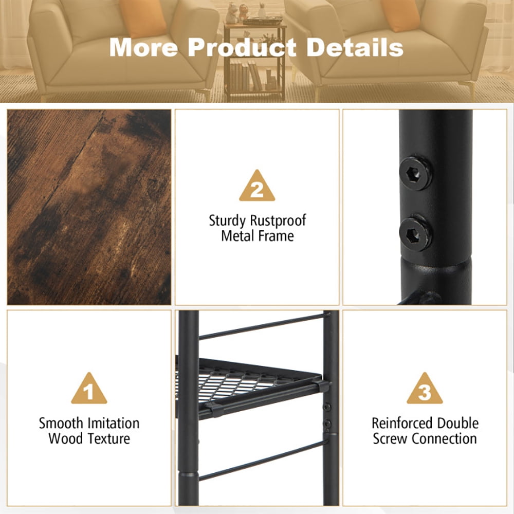 Finihen End Table, 3-Tier Industrial Side Table with Adjustable Mesh Shelf, Sofa Side Table, Bed Side Table, for Living Room, Bedroom, Rustic Brown Finihen End Table, 3-Tier Industrial Side Table with Adjustable Mesh Shelf, Sofa Side Table, Bed Side Table, for Living Room, Bedroom, Rustic Brown