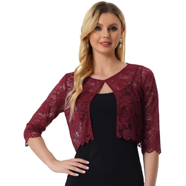 Cárdigan Elegante de Bolero Allegra K Rojo Clarete S