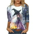 thumbnail image 2 of VKOYWKM Women Halloween Tops 3/4 Sleeve Halloween Witch Graphic Tees Casual Round Neck Loose Fit Fall Top Spooky Print Tshirt Blouses, 2 of 5