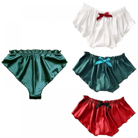 

WBQ Women s Frill Trim Satin Underwear Silk Panties Ruched Elastic Smooth Soft Briefs 3 Pack