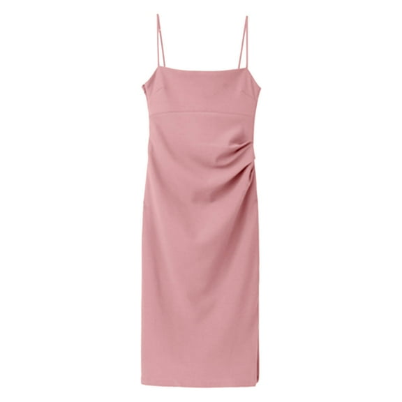 Hvot&aat Women's Sexy Bodycon Side Slit Dress Sleeveless Spaghetti Strap Ruched Formal Maxi Dresses Cocktail Wedding Guest Date Dress