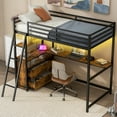 thumbnail image 3 of Harper & Bright Designs Twin Size Metal Loft Bed with Desk and Shelves, High Twin Loft Bed Frame with Drawers LED Light and USB Charging Station, Black, 3 of 12