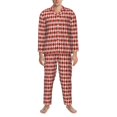thumbnail image 3 of Susaid Red and Brown Squares Print Men's Long Sleeve Pajama Set, Two-Piece Button-Down Loungewear PJs Set, Comfortable Sleepwear for Relaxation-Small, 3 of 7