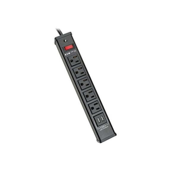 Tripp Lite TLM526USBB Protect It! 5-Outlet Surge Protector with 2 USB Ports, 6ft Cord